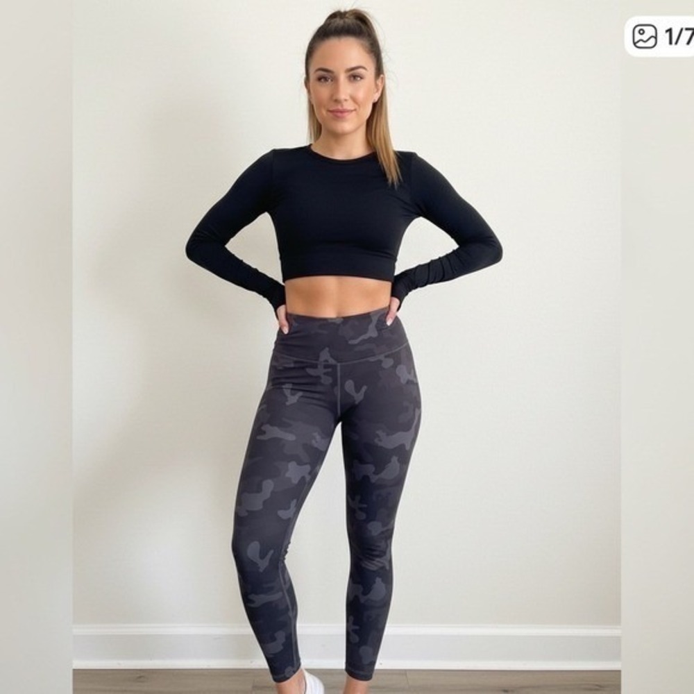 Olacia Womens Camouflage Leggings Athletic Dark Grey Casual Summer  Pants Size L
